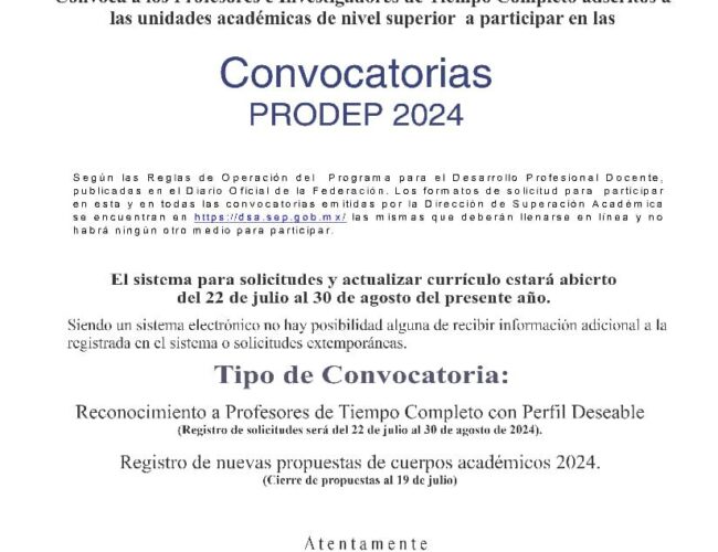 Convoca la UAS a profesores e investigadores de tiempo completo del nivel superior a participar en las convocatorias del programa PRODEP 2024